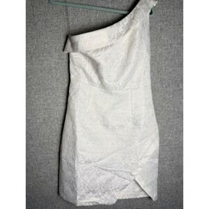 NWT Ivory Cream Off White One Shoulder Jacquard Mini Dress Wedding Reception MED